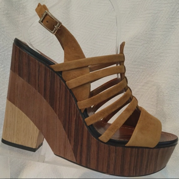 Vince Camuto Brown Suede Wood Platform Wedge 9.5 - Picture 4 of 8